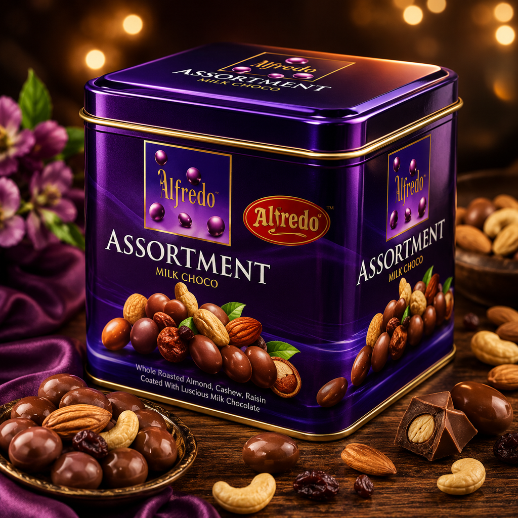 Alfredo Milk Chocolate Nut Gift Box with Mixed Nuts in Tin - 105g from Malaysia