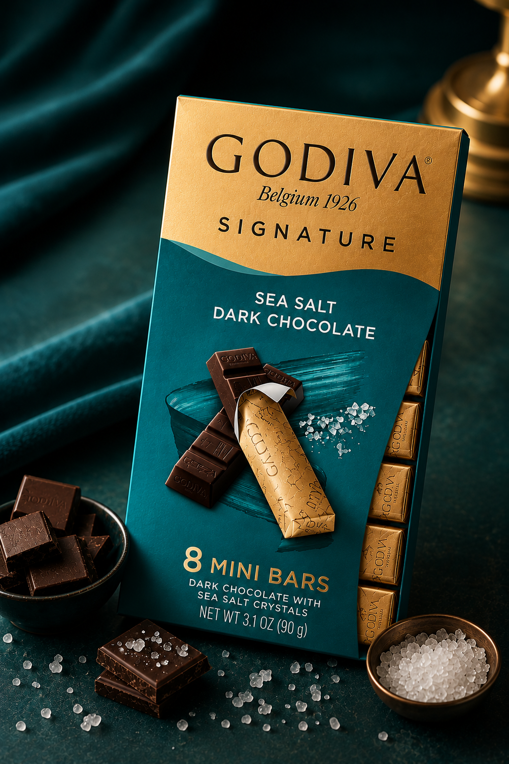 GODIVA Sea Salt Dark Chocolate - 8 Individually Wrapped Mini Bars (90g) from Belgium - Decadent Indulgence