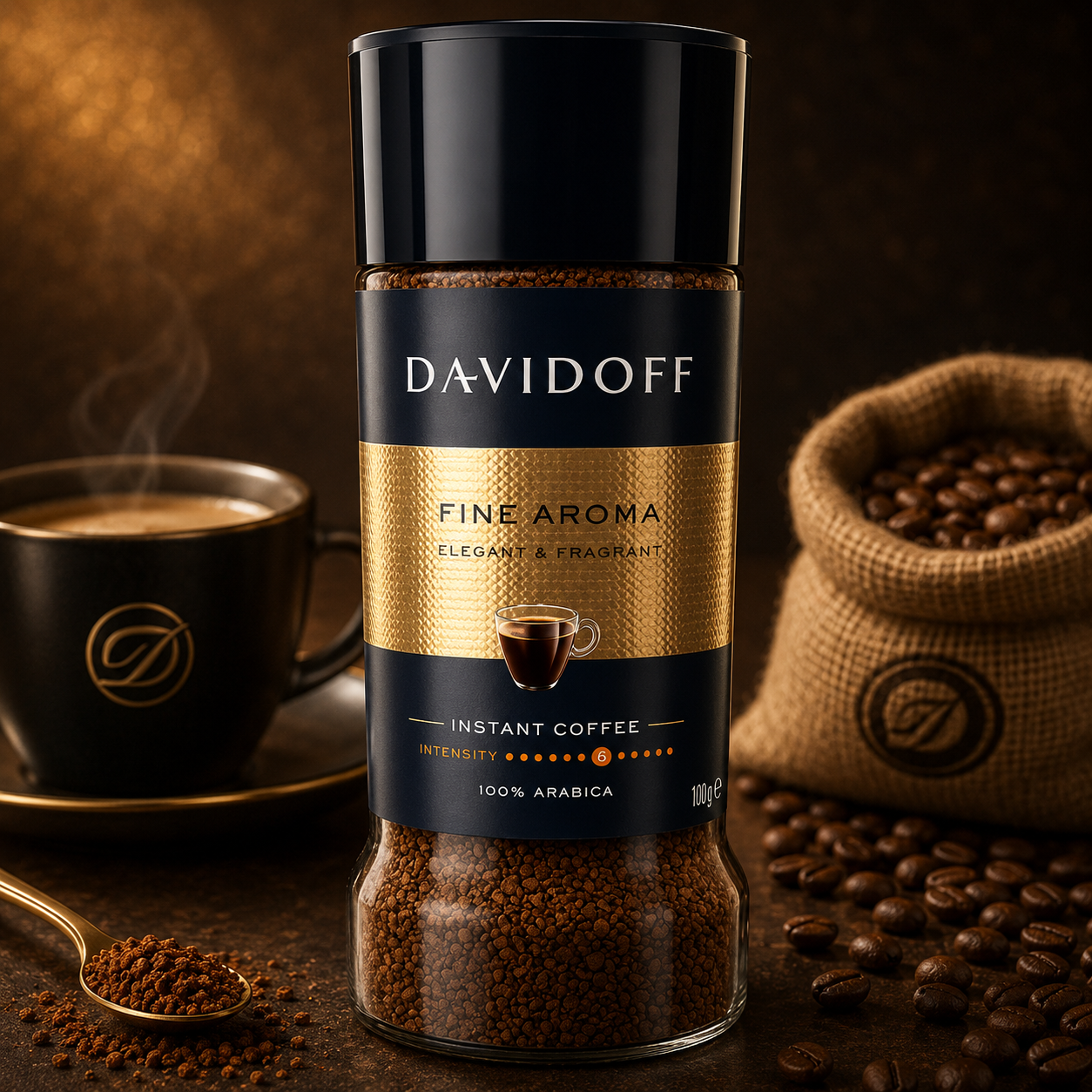 Davidoff Fine Aroma Instant Coffee Granule Glass Bottle- 7/12 Intensity - 100 G, 0.97 Pounds