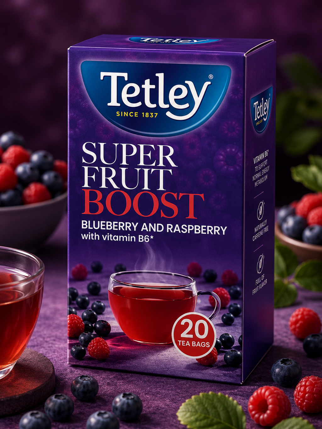 Tetley Super Fruit Boost Green Tea - Imported Refreshing Blend