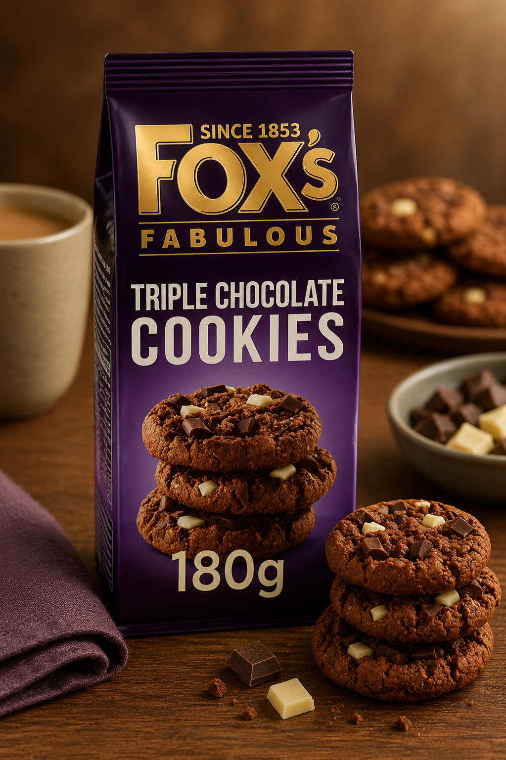Fox's Biscuit Chunkie Cookies, Triple Chocolate, 180 Gram