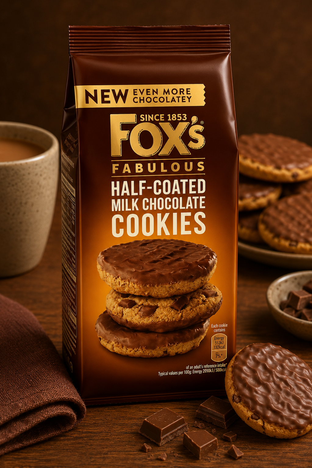 Fox's Fabulous Half Coated Milk Chocolate Cookies, 175 grams