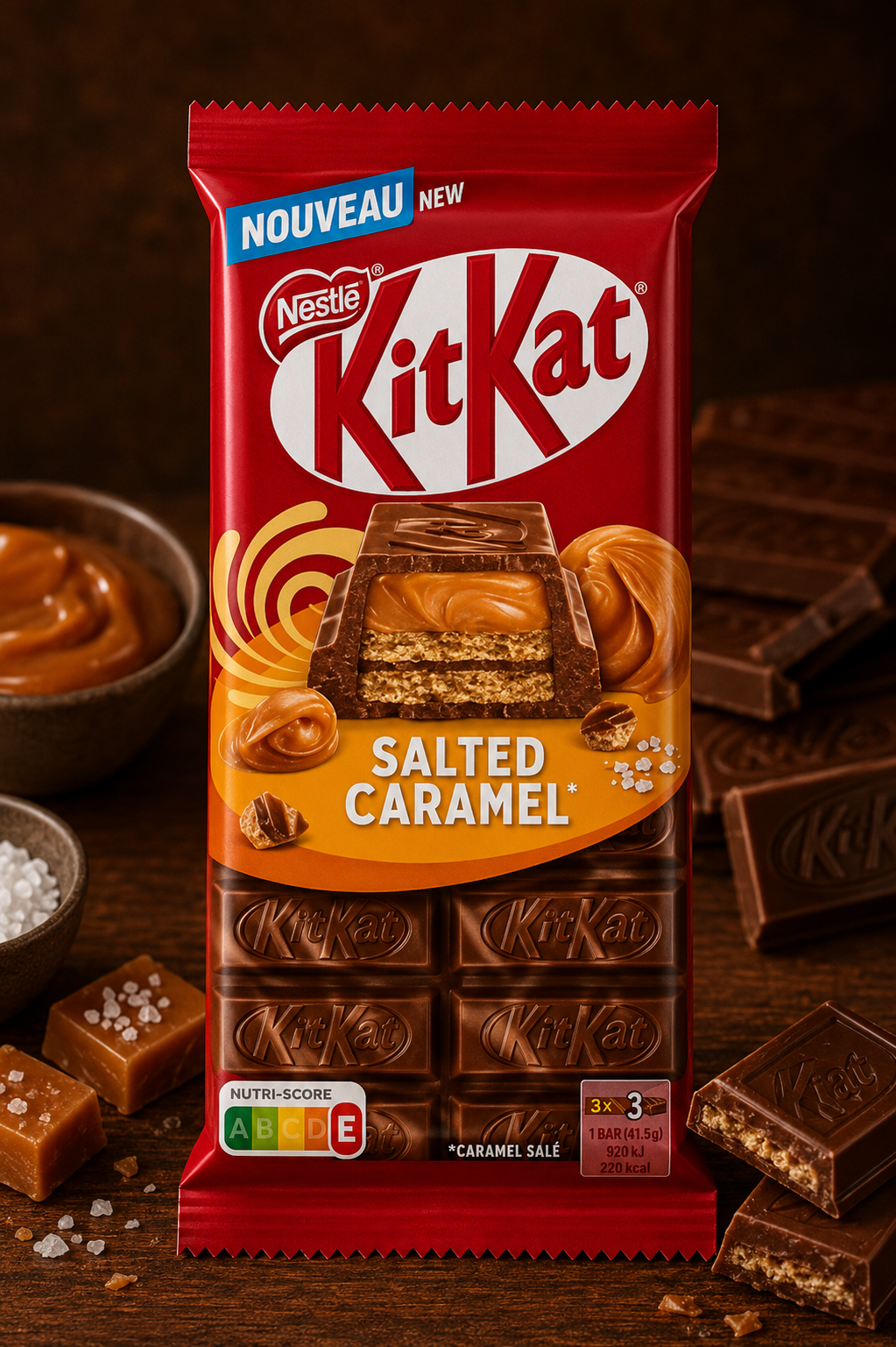 KitKat Salted Caramel Chocolate Bar, Milk Chocolate with Wafer Layers, 99g, Imported from UK