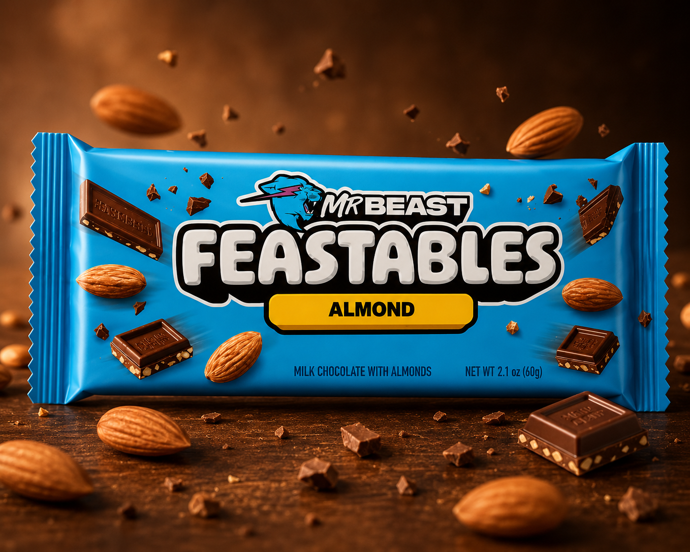 Mr Beast Almond Milk Chocolate Bar 60g Premium Feastables Chocolate