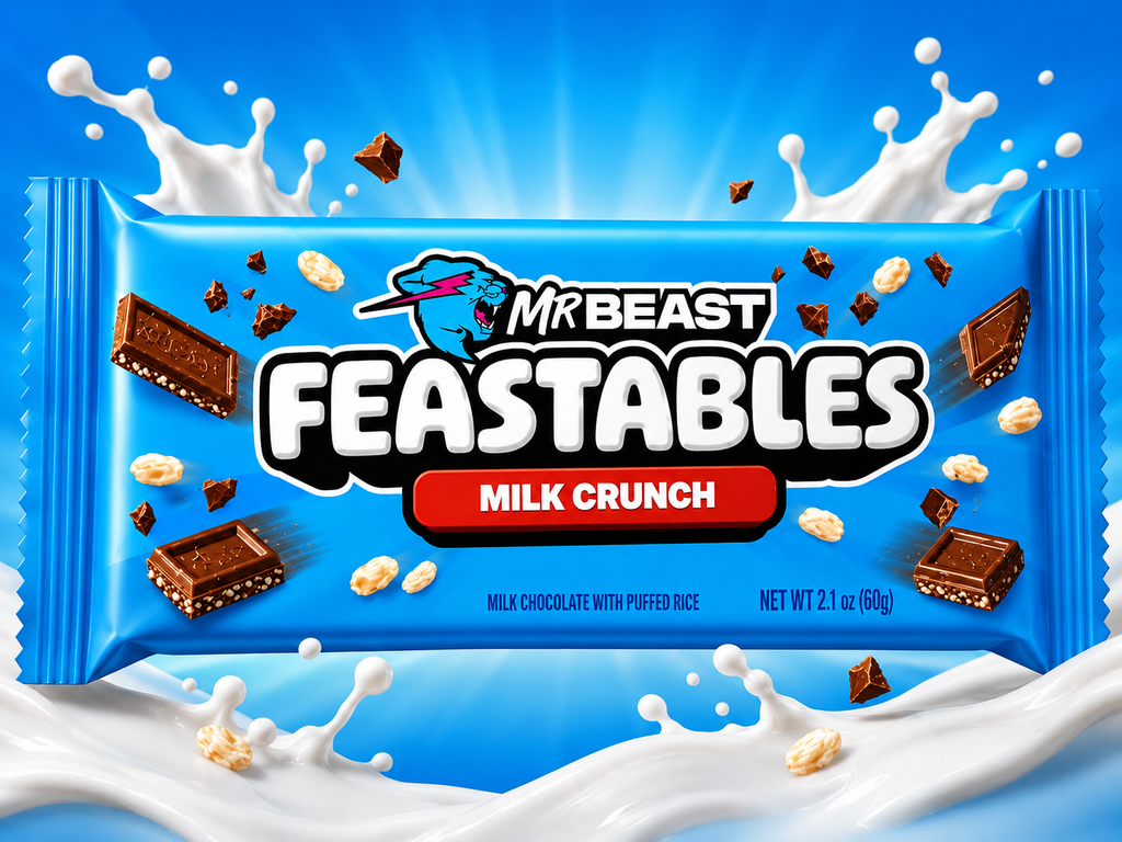 Mr Beast Feastables Milk Crunch Chocolate With Rice Puffed Smoothness 60gm Imported
