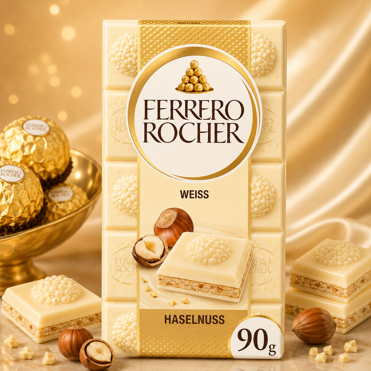 Ferrero Rocher White Chocolate Bar with Hazelnuts - 90 Gram