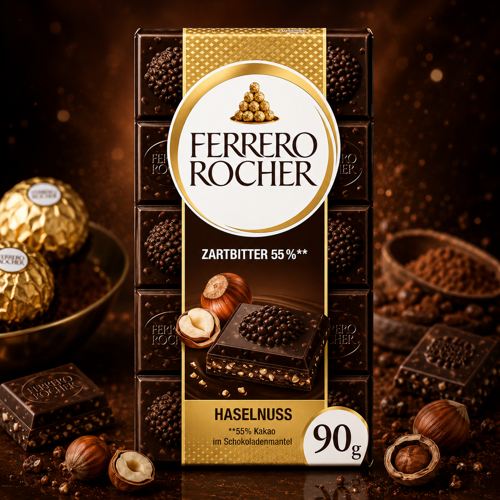 Ferrero Rocher Dark Chocolate 55% Hazelnut 90g UK - Premium Chocolate Delight