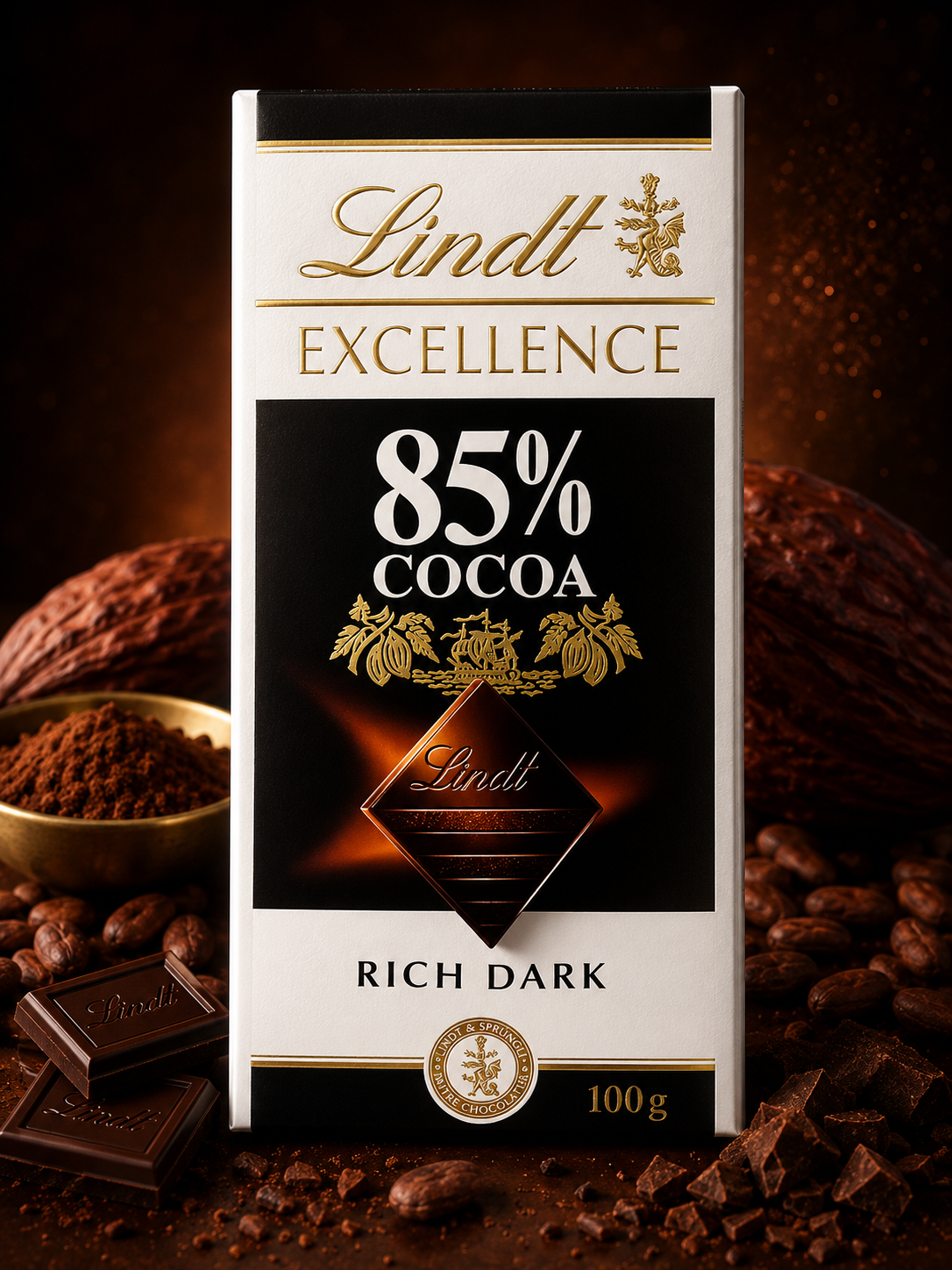 Lindt 85% Cocoa Dark Chocolate 100 Gram - Pack of 02