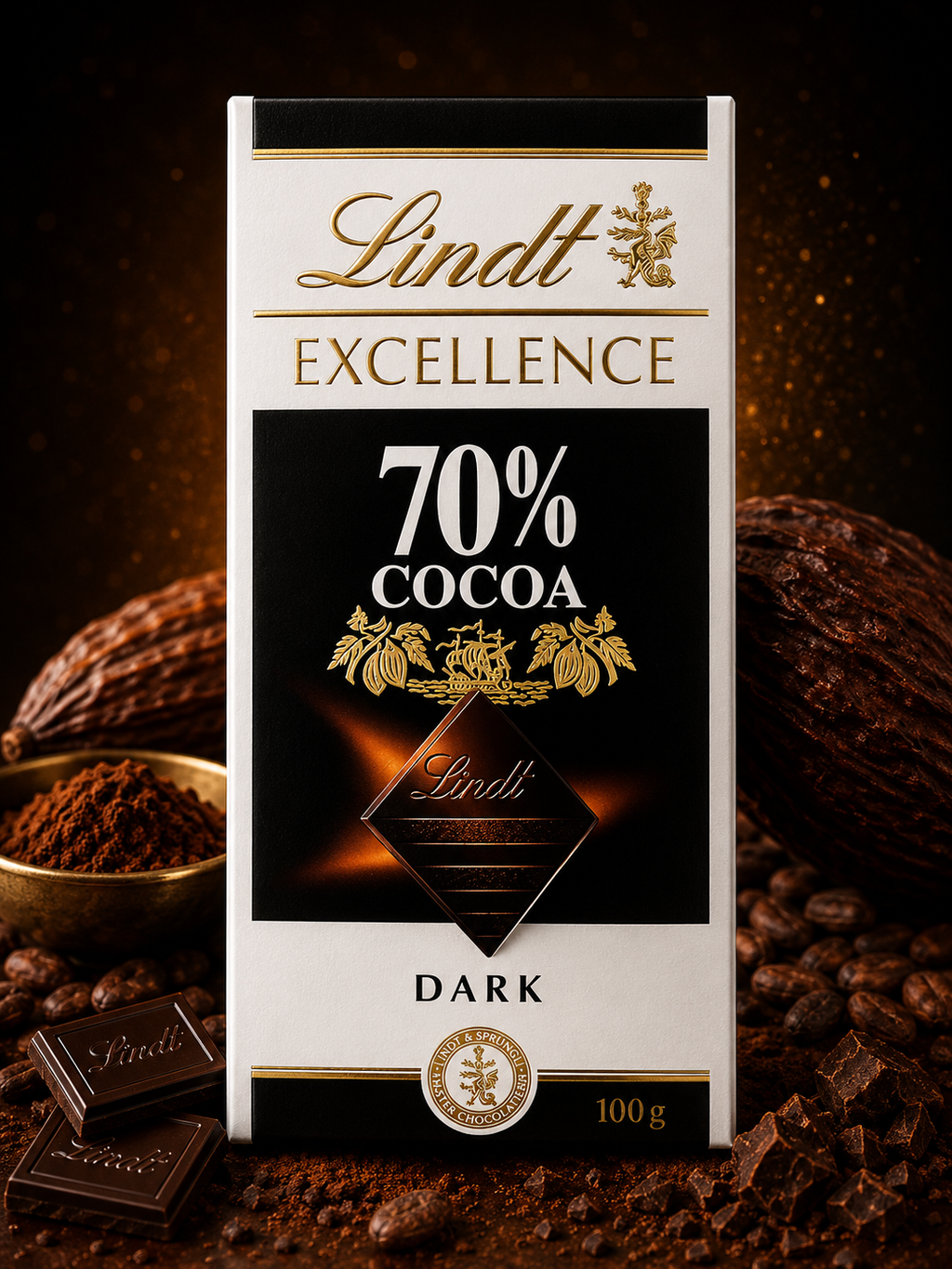 Lindt 70% Cocoa Dark Chocolate 100 G - Pack of 02 for Rich Flavor and Indulgence