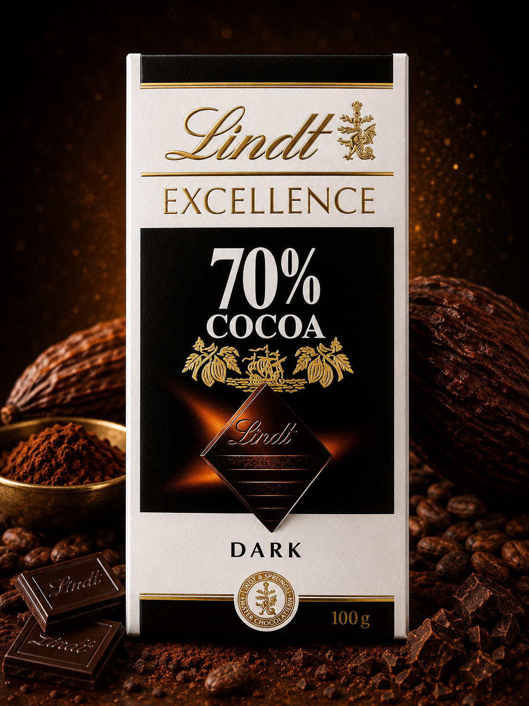 Lindt 70% Cocoa Dark Chocolate 100 G - Pack of 02 for Rich Flavor and Indulgence