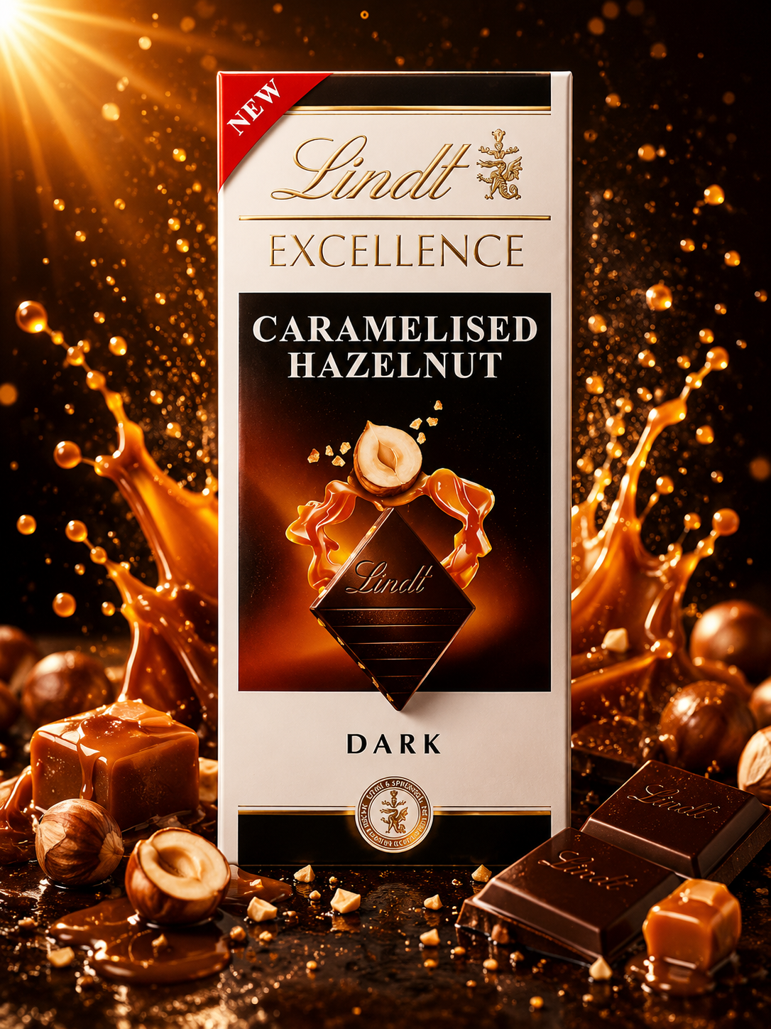 Lindt Excellence Caramelised Hazelnut Dark Chocolate Bar, 3.53 oz ℮ 100 g (Pack of 02)