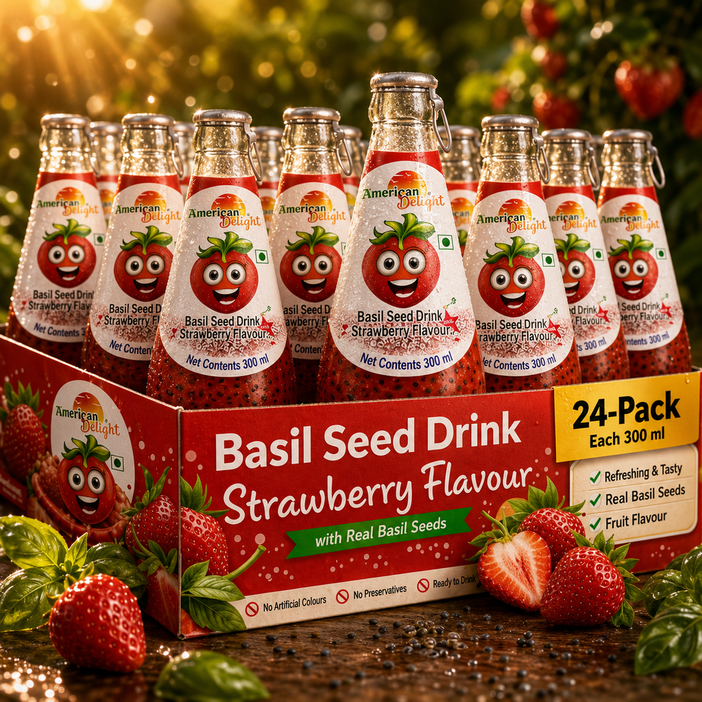 American Delight Strawberry Basil Seed Drink (Pack of 24 x 300ml) | Ready to Serve