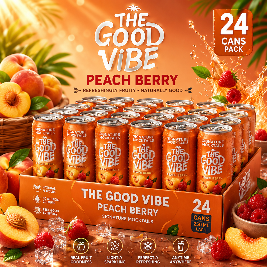 The Good Vibe Peach Berry Mocktail 250 ML Pack of 24 - Refreshing Non-Alcoholic Beverage