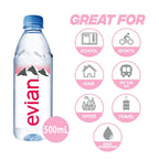 Evian Mineral Water 500ml Bottles - Naturally Filtered Drinking Water Case of 24