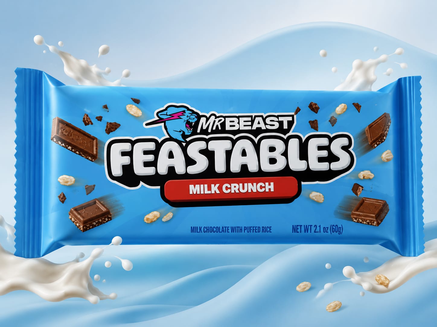 Mr Beast Feastables Milk Crunch Chocolate With Rice Puffed Smoothness 60gm Imported
