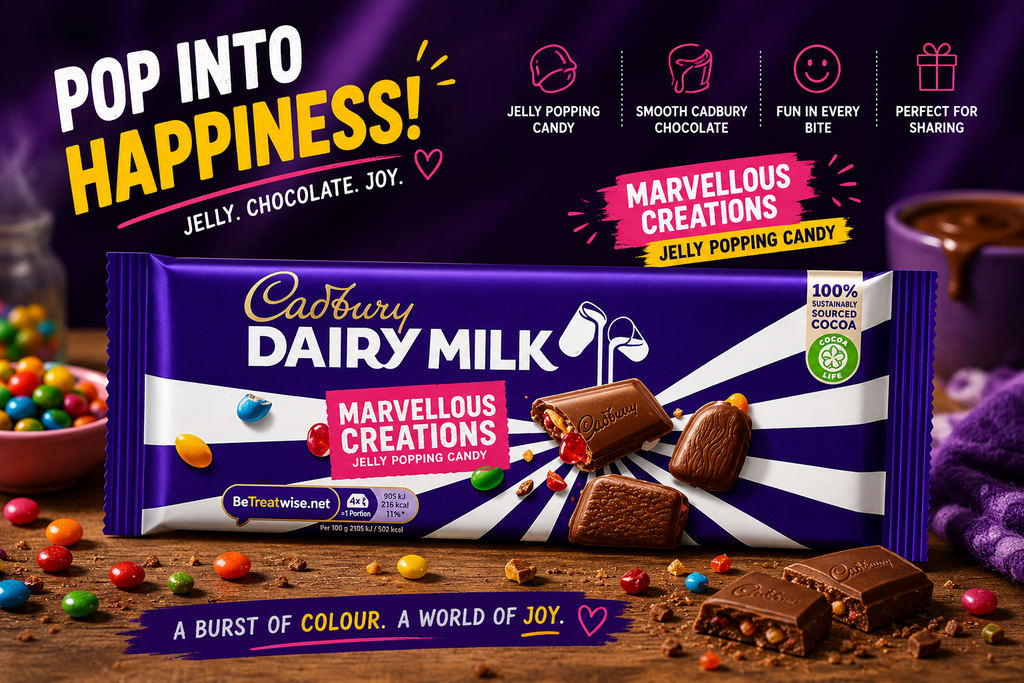 Cadbury Dairy Milk Marvellous Creations Jelly Popping Candy Milk Chocolate Bar, 180 Gm (UK)