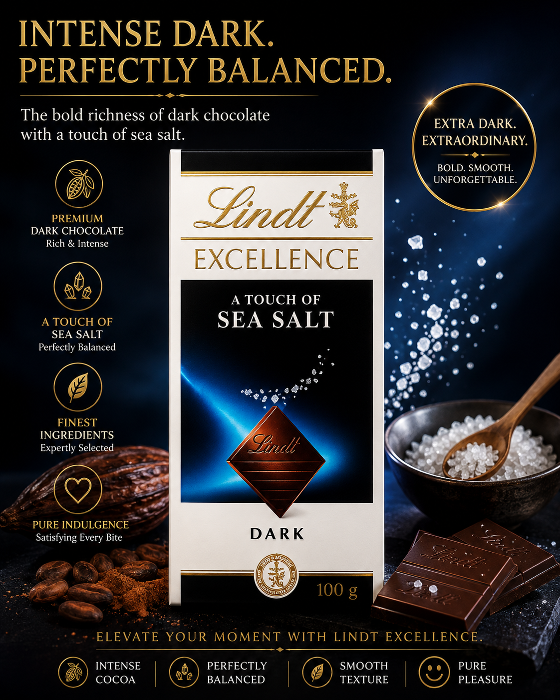 Lindt Sea Salt Chocolate Excellence 100 Grams (Pack of 02)