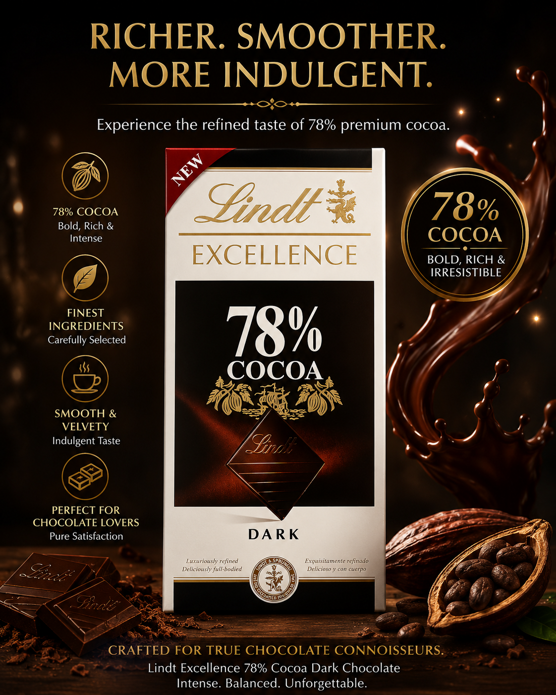 Lindt Excellence 78% Cacao Dark Chocolate, 100g (Pack of 02)
