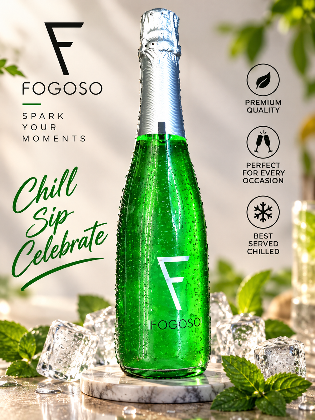 FOGOSO Green Apple Flavour Sparkling Juice | Refreshing & Chilled