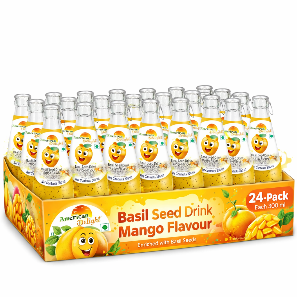 American Delight Mango Basil Seed Drink 300ml x 24 – Refreshing Fruit Beverage with Sabja Seeds