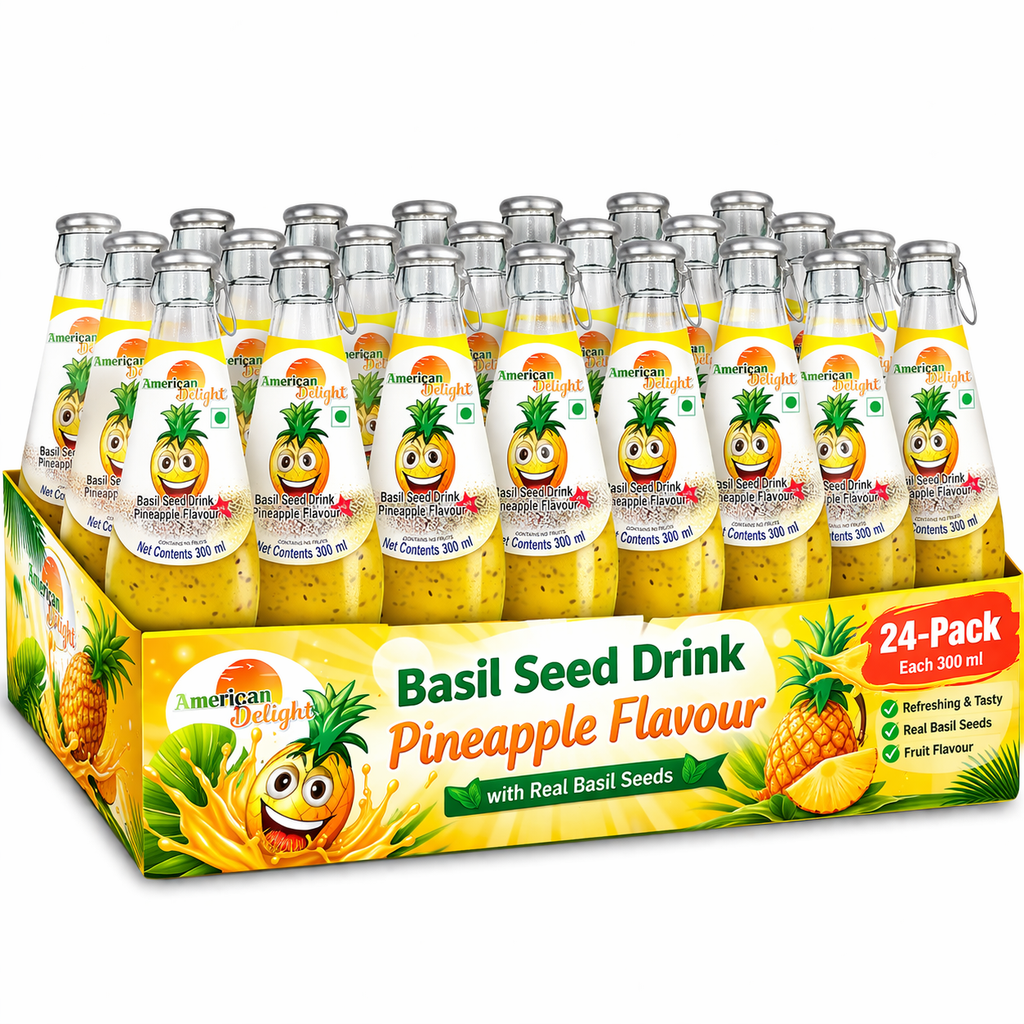 American Delight Pineapple Flavored Drink with Basil Seed - 24 Pack (300ml Each) Ready to Serve Refreshing Beverage