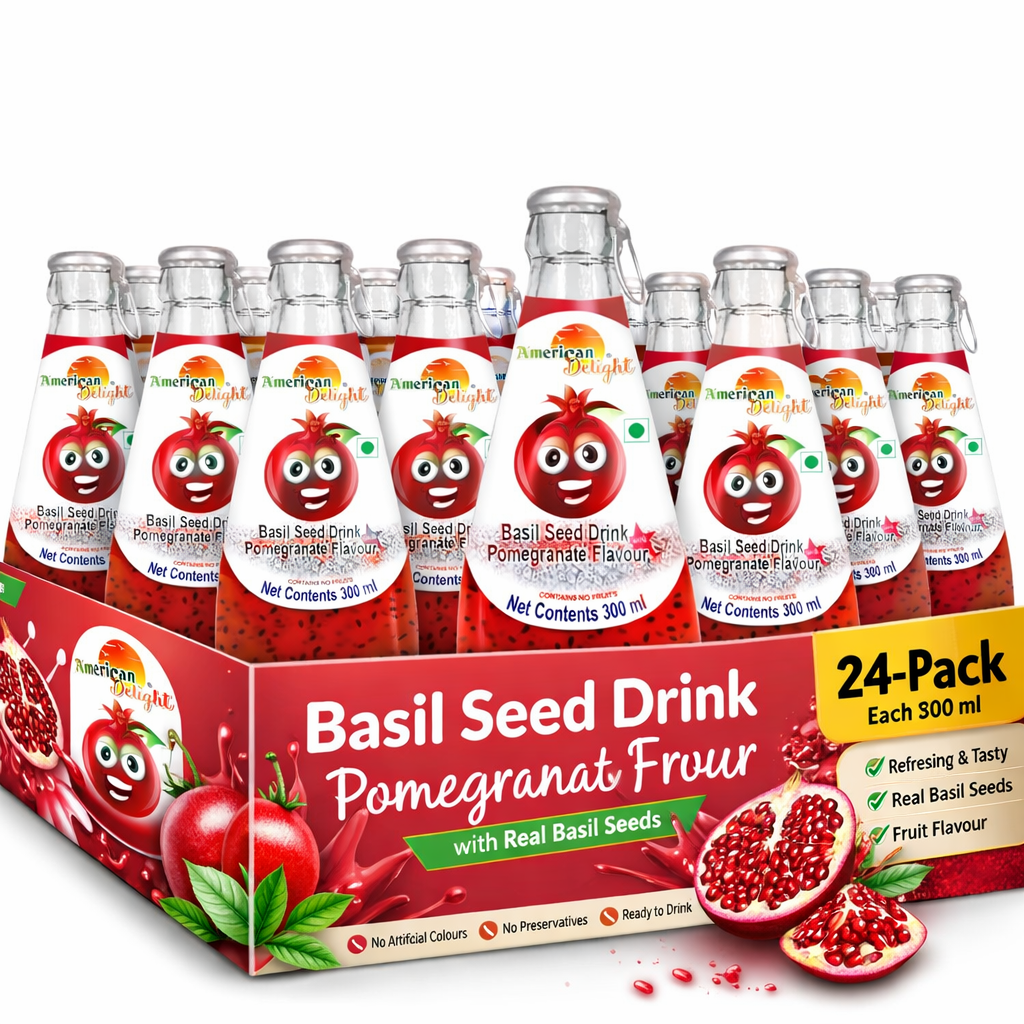 American Delight FlavoWhite Drink with Basil Seed - Pomegranate FlavoWhite Fruit Drink | Pack of 24 x 300ml Each