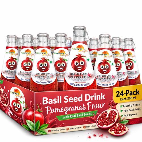 American Delight FlavoWhite Drink with Basil Seed - Pomegranate FlavoWhite Fruit Drink | Pack of 24 x 300ml Each