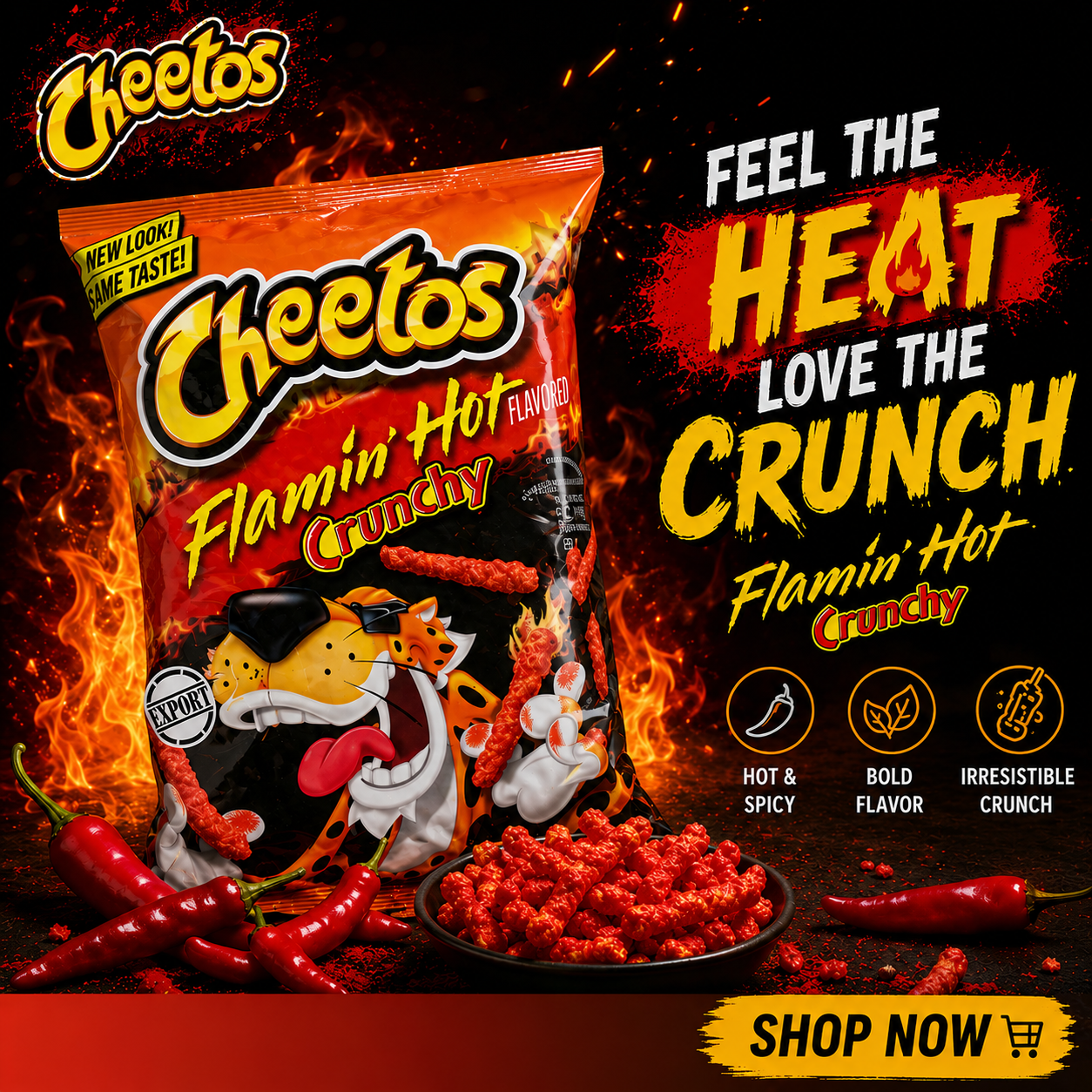 Cheetos Flamin Hot Crunchy Snacks - Cheese Flavoured, 226.8g (Pack of 02)