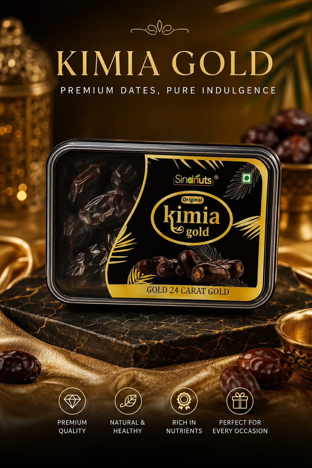 Sindnuts Original Kimia Gold – Gold 24 Carat Gold Dates 500G (Pack of 02) (Iran)