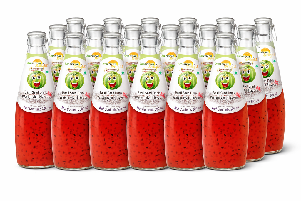 American Delight Watermelon Basil Seed Drink Pack of 24 - Refreshing Hydration
